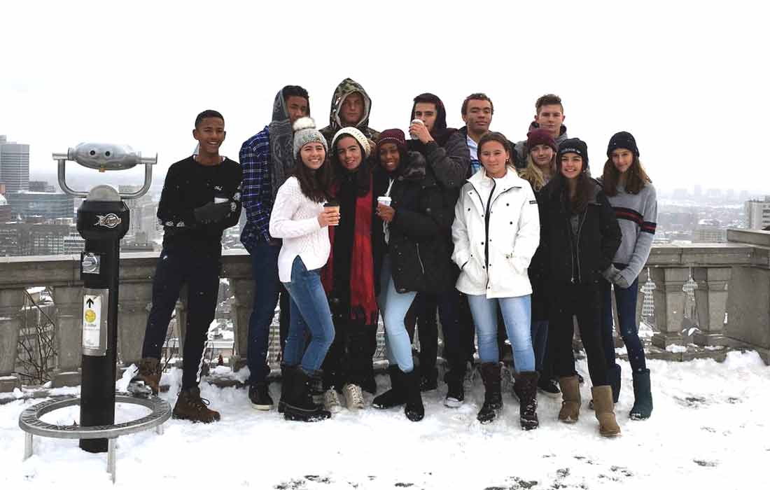 Students on trip in Canada in winter